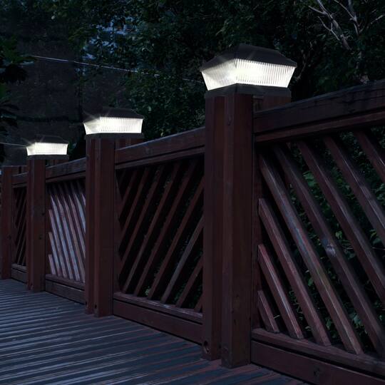 Glitzhome® 7" Black Solar Powered LED Fence Post Cap Lights, 4ct.